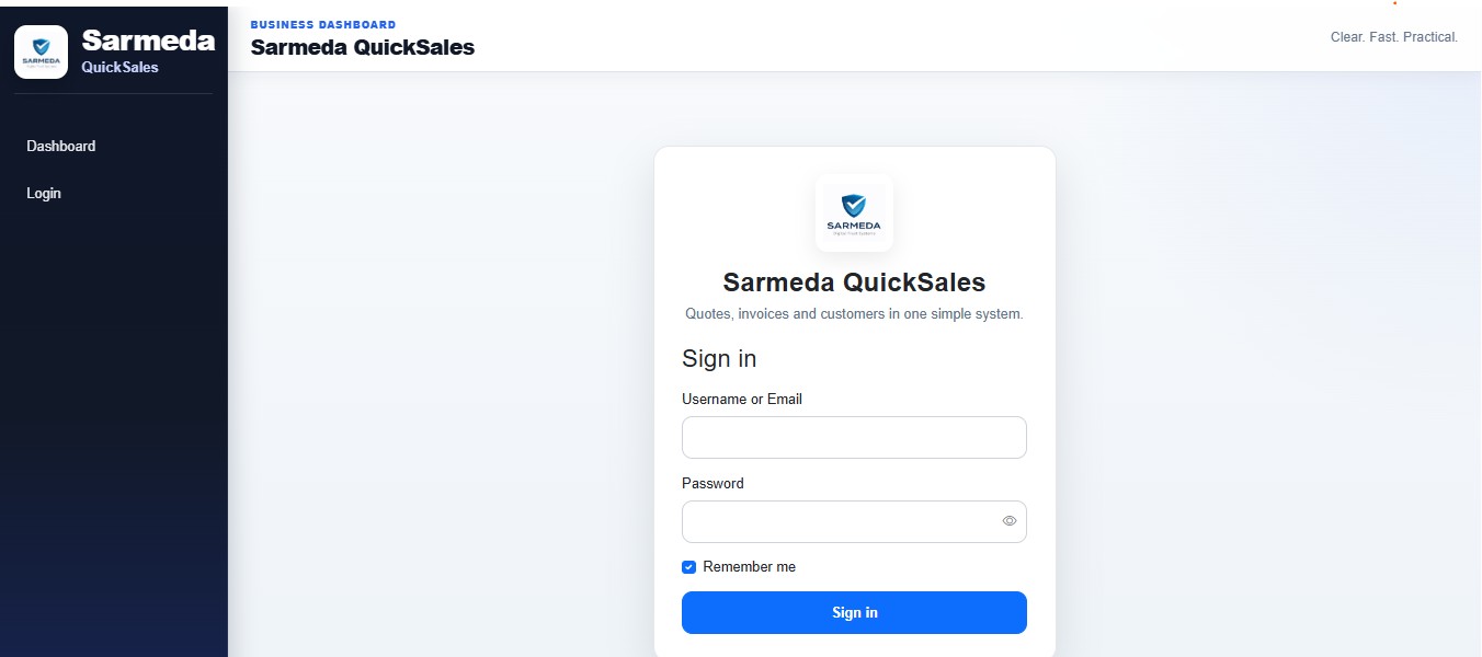 Sarmeda QuickSales customer quote and invoice system